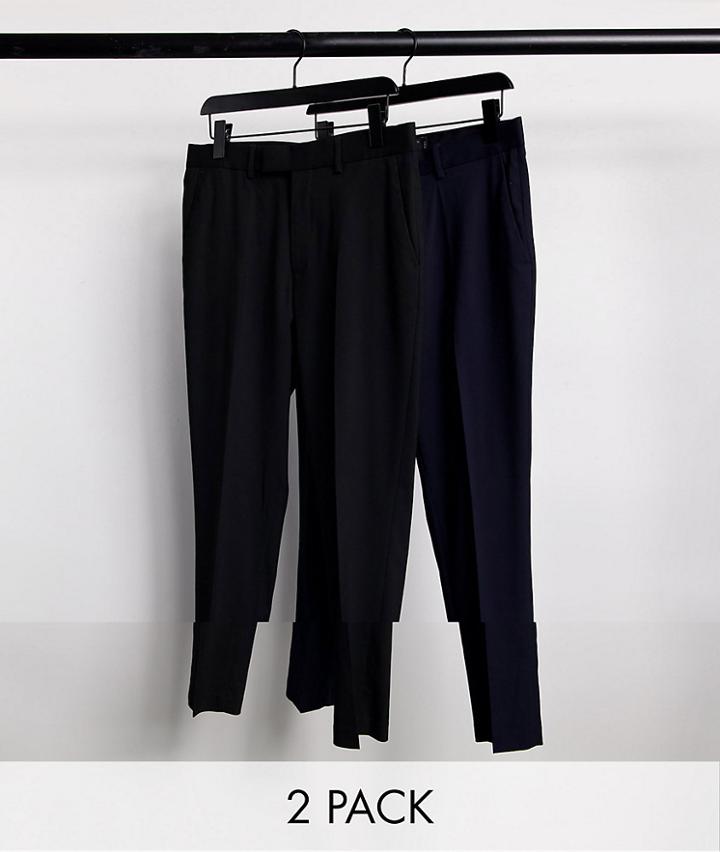 Asos Design 2-pack Skinny Pants In Black And Navy Save-multi