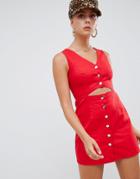 Missguided Cut Out Button Down Mini Dress - Red