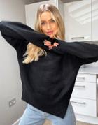 Na-kd Round Neck Side Split Knitted Sweater In Black