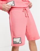 Asos Actual Coordinating Oversized Shorts With Cut And Sew Paneling And Logo Woven Patches In Pink