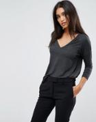 Mango Light Weight Knitted V Neck Top - Gray