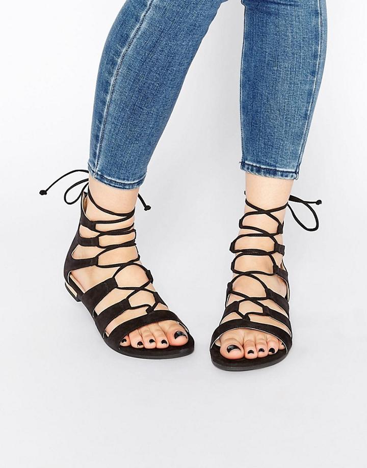 Truffle Collection Gladiator Flat Sandals - Black Suede