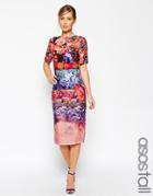 Asos Tall Salon Beautiful Fading Flower Midi T-shirt Dress - Floral Print