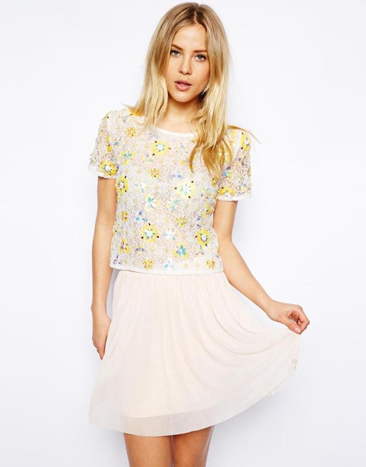 Asos T-shirt In Lace With Floral Embellishment
