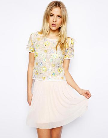 Asos T-shirt In Lace With Floral Embellishment