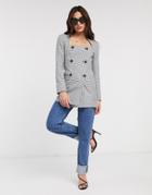 Asos Design Gingham Square Neck Long Line Blazer-multi
