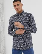 Burton Menswear Skinny Fit Shirt With Branch Print In Blue - Blue