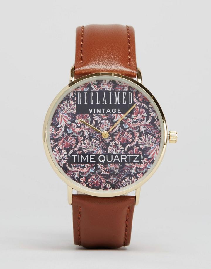 Reclaimed Vintage Paisley Leather Watch In Brown - Brown