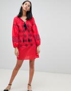 Pepe Jeans Kate Embroidered Tunic Dress - Red
