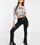 Asyou Split Front High Waisted Pants In Black
