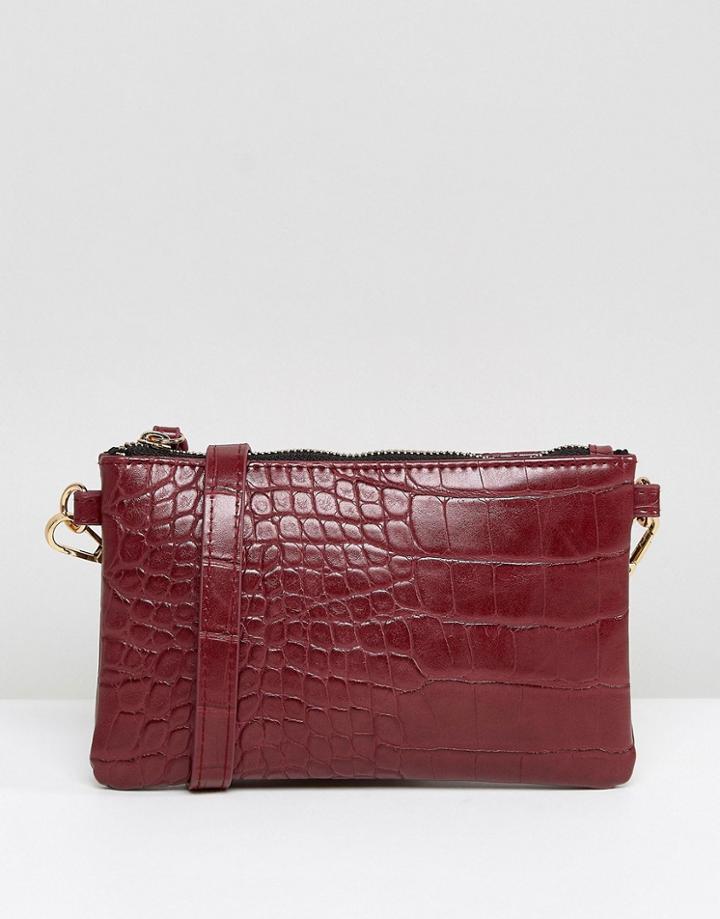 Pieces Croc Effect Clutch Bag - Red