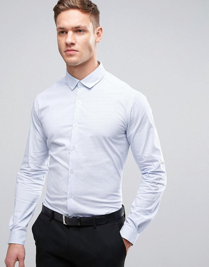 Asos Slim Micro Stripe Shirt With Stretch In Blue - Blue