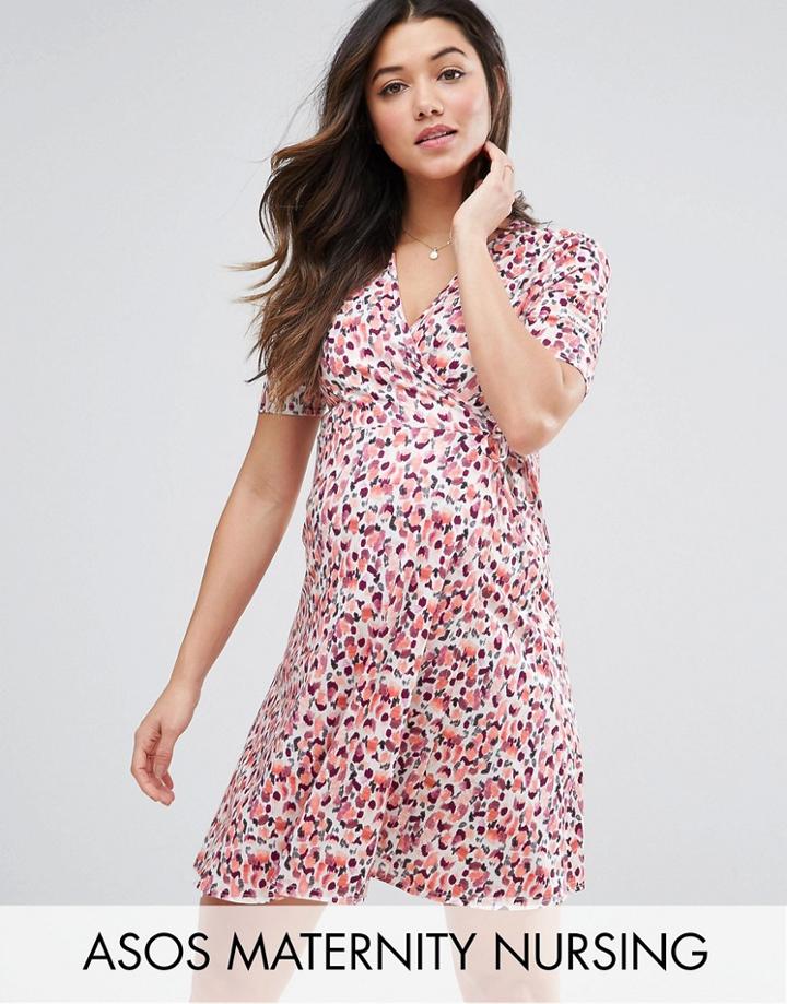 Asos Maternity Tall Nursing Pretty Print Wrap Dress - Multi