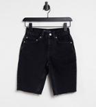 Asos Design Petite Organic Cotton Blend Denim '90's' Longline Shorts In Washed Black