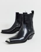 Asos Design Ambition Premium Metal Toe Western Boots In Black Leather