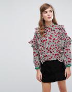 Sister Jane Bow Blouse With Sporty Trim In Floral Spot - Multi