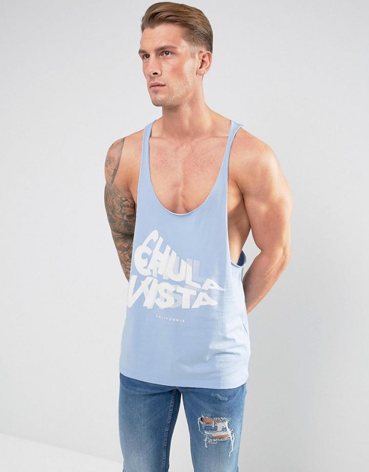 Asos Extreme Racer Back Tank With Text Print In Blue - Blue