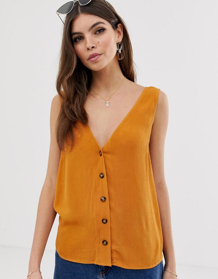 Asos Design Button Through Tank In Crinkle - Multi