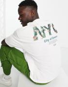 Asos Design Oversized T-shirt In White With Nyc Floral Back Print