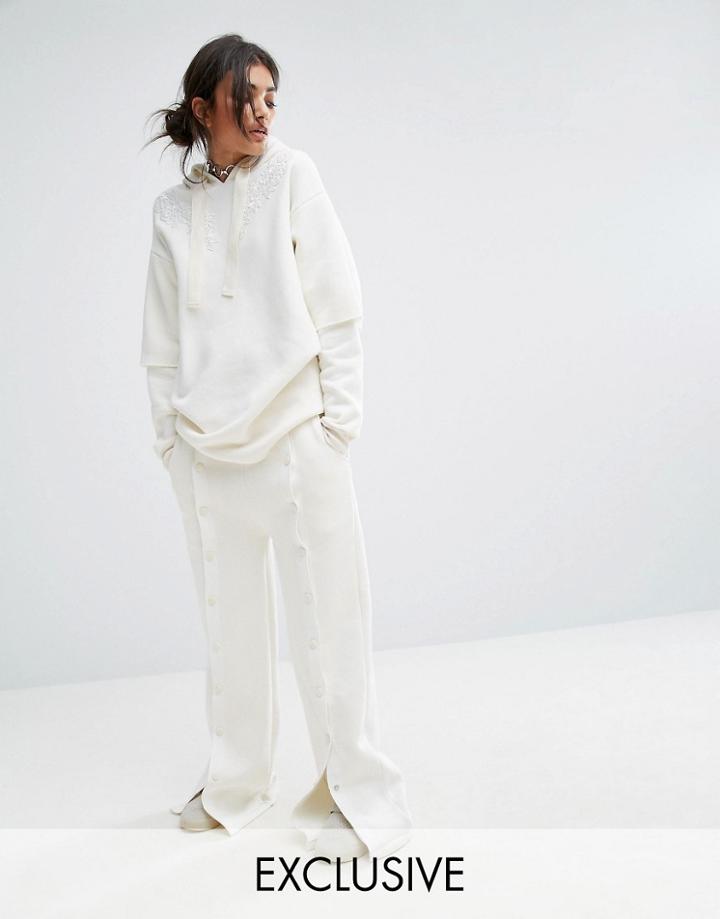 Bones Wide Leg Joggers With Popper Front - White