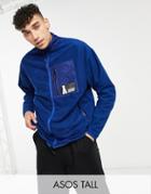 Asos Actual Tall Oversized Track Jacket In Polar Fleece With Logo Pocket In Blue-multi