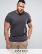 Asos Plus T-shirt With Crew Neck And Roll Sleeve In Black - Black