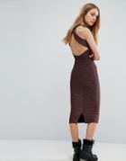 Pull & Bear Metallic Knitted Cross Back Detail Mid Dress - Purple