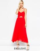 Lavish Alice Floaty Midi Dress With Wrap Lace Up - Red