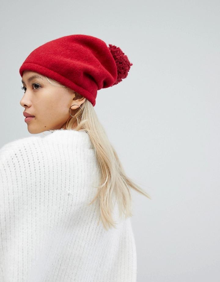 Helene Berman Spaghetti Pom Pom Hat In Red - Red