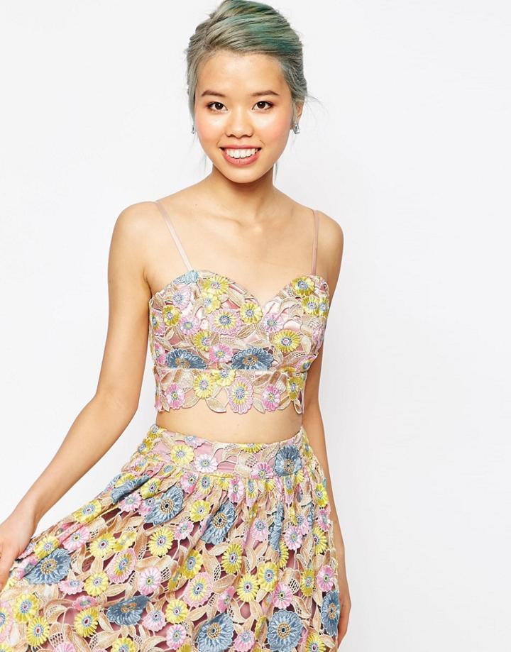 Asos Pretty Lace Bandeau Top Co-ord - Multi