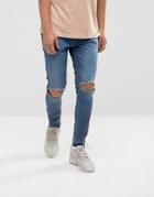 Night Addict Super Skinny Jeans With Rips And Unrolled Hem - Blue