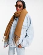 Asos Design Supersoft Long Woven Scarf With Tassels In Camel-brown