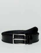 Asos Smart Slim Leather Belt With Whip Stitching In Black - Black