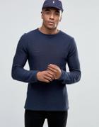 !solid Ribbed Knitted Sweater - Navy