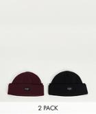 Jack & Jones 2 Pack Beanies In Black & Burgundy-multi