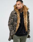 Sixth June Parka With Faux Fur Hood And Lining - Green