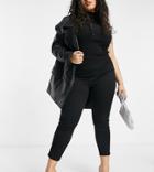 Club L London Plus Ribbed Fitted Pants In Black Co-ord