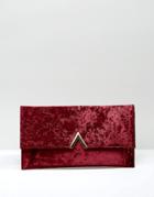 Asos Velvet Clutch Bag With Metal Bar - Red