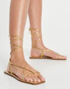 Asos Design Fresh Strappy Sandals In Gold