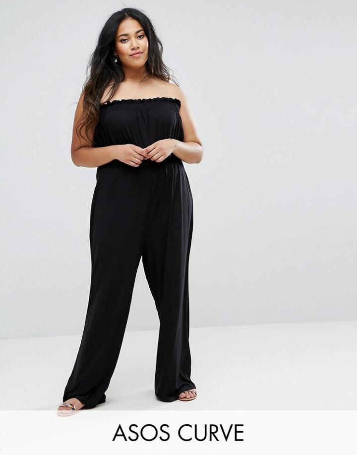 Asos Curve Bandeau Jersey Jumpsuit With Wide Leg - Black