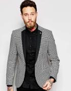 Noose & Monkey Houndstooth Blazer With Contrast Lapel In Skinny Fit - Black