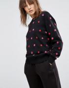 Ymc Star Embroidery Sweater In Black & Pink - Black
