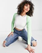 Missguided Ribbed Shrug Top In Lime-green