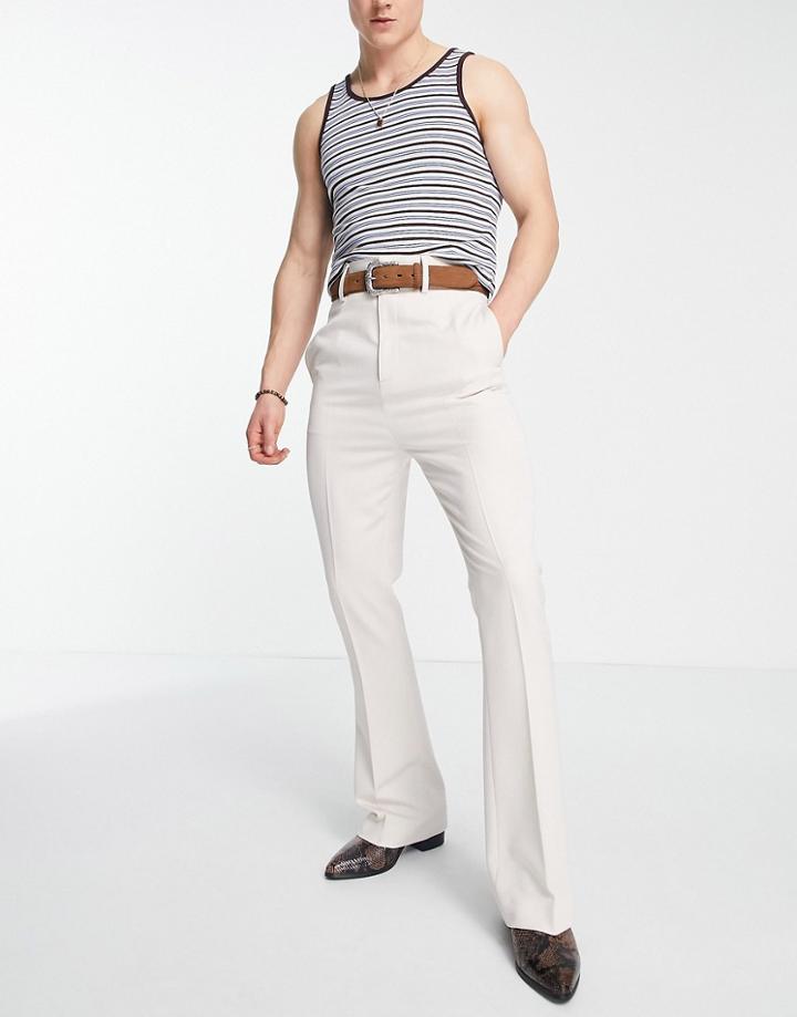 Asos Design Smart Skinny High Waist Flared Pants In Ecru-white