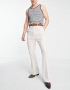 Asos Design Smart Skinny High Waist Flared Pants In Ecru-white