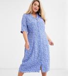 Fashion Union Plus Midi Fitted Shirt Dress In Blue Floral - Multi