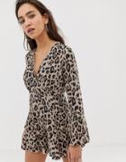 River Island Tea Romper In Leopard Print-black