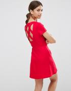 Daisy Street Skater Dress With Cross Back - Red