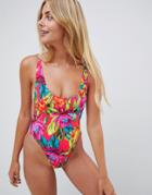 Kikirio Cate High Leg Swimsuit In Canopy Tropic - Multi