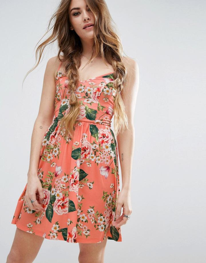 Asos Floral Print Lace Up Back 90s Skater Dress - Multi